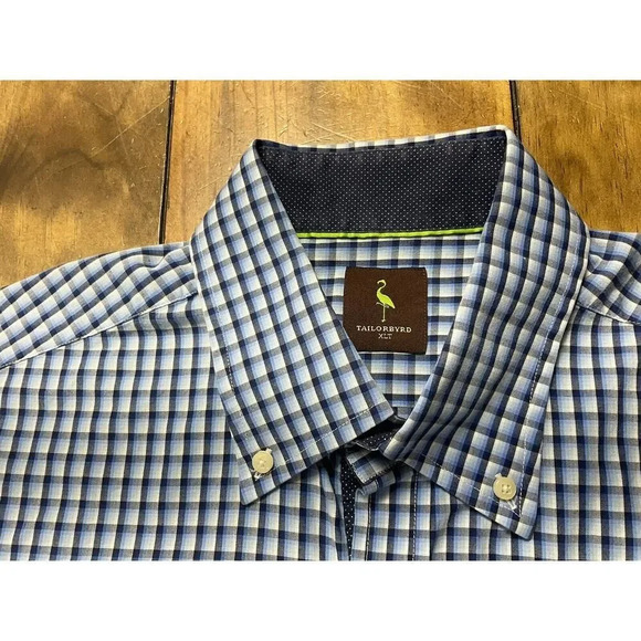 Tailorbyrd Men's Size XLT Blue Plaid Long Sleeve Button Up Flip Cuff Shirt - Picture 3 of 8